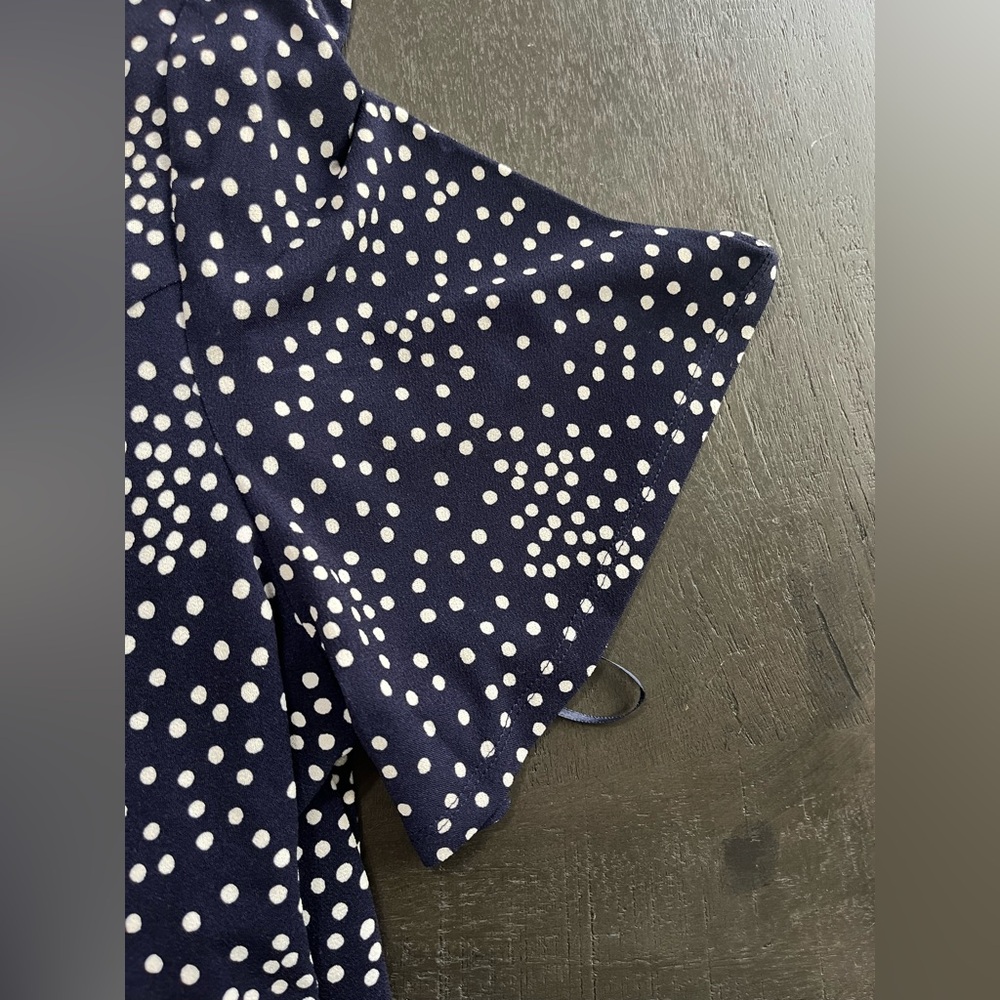 Laura Petites Navy Blue White Polka Dot Fit Flare Dress Short Sleeve Belted 8 - Picture 15 of 16
